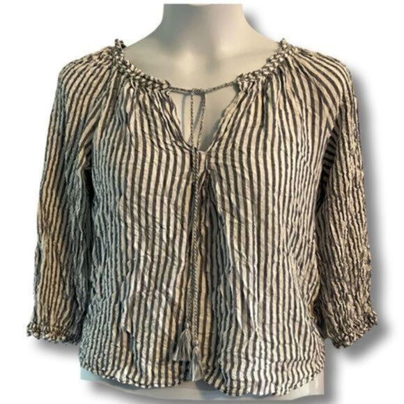 Max Studio Blue and White Striped Top. Scoop Neck.  Size Large - Picture 1 of 5